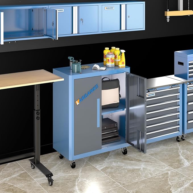 Extra-Large Rolling Tool Cabinet with Rust Resistant Wheels&Foot Pads,Heavy Duty Metal Storage Tool Chest with Adjustable Shelf and Locks,Tool Cabinet for Garage, Warehouse or Office, Easy to Assemble