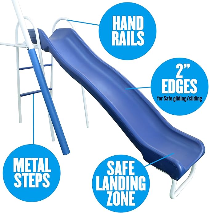 Fun Forever - 8 User Metal Swing Set with 6' Wave Slide and The Triple Fun-Go Round Add-On by XDP Recreation