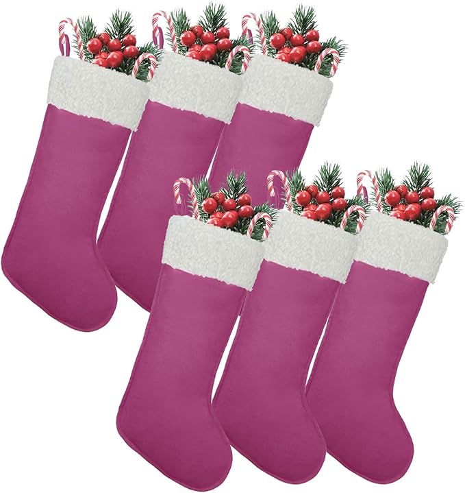 Christmas Stockings for Family Holiday Decorations and Xmas Tree Fireplace (6, Pink-Grain-Large)
