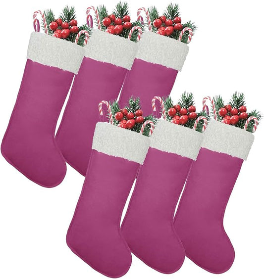 Christmas Stockings for Family Holiday Decorations and Xmas Tree Fireplace (6, Pink-Grain-Large)