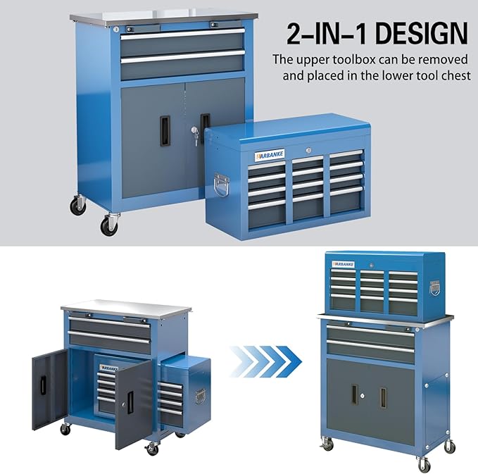 LARBANKE 8-Drawer Rolling Tool Chest,Tool Chest with 360¡Æ Brake Wheels and Padded Feet,Tool Cabinet with Locking System and Drawer Liners,Ideal Design for Garage and Workshop