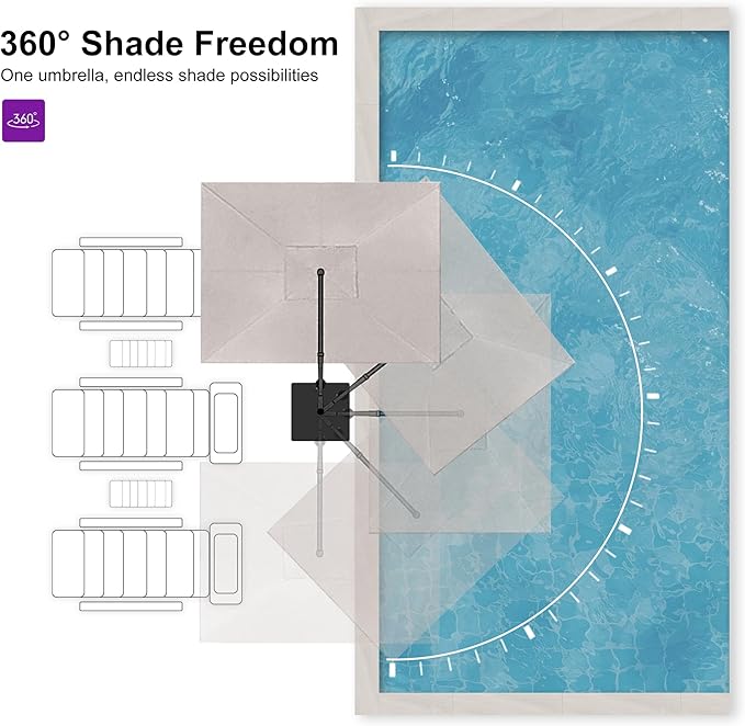 PURPLE LEAF 10' X 13' Rectangle Cantilever Umbrella with Base Outdoor Large Aluminum Patio Umbrella with 3-Year Fade Resistance Recycled Fabric and 360-degree Rotation for Deck Pool Garden, Sand Dune