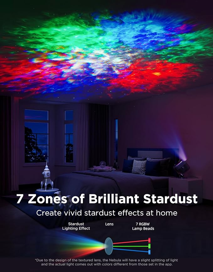 Govee Star Projector Lights, 7-Zone Colorful Nebula Effect, Work with Matter, 540ft² Coverage, LED Ceiling Lights for Bedroom, 50+ Scenes, 18 White Noise, Room Decor, Gifts for Kids, Sleep Lamp