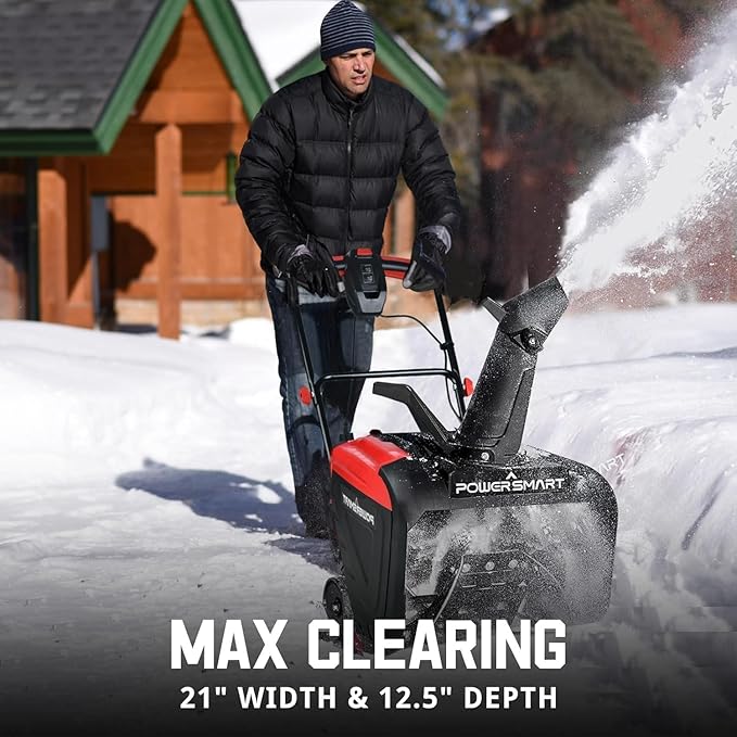PowerSmart 21" Electric Snow Blower,15 Amp Motor, 2100 RPM, 30 ft Throwing Distance, LED Light for Enhanced Visibility, Corded Design