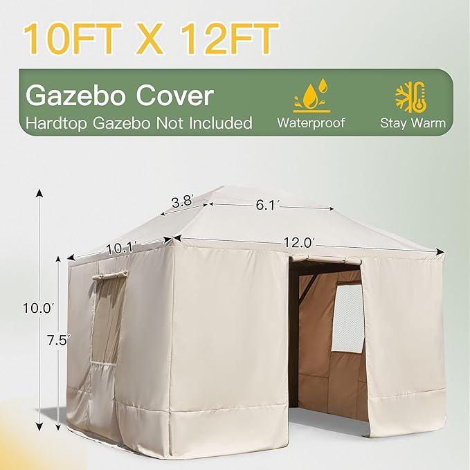 MELLCOM Winter Gazebo Cover for 10×12 Hardtop Gazebo, with Mesh Screens and Doors and Windows, Accessories for All Seasons