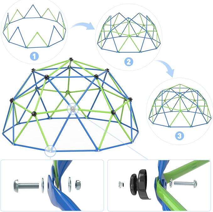 GIKPAL Climbing Dome, 10FT Dome Climber for Kids 3 to 10 Outdoor Play Equipment, Supports Up to 1000lbs Jungle Gym, Anti-Rust, Easy Assembly, Blue+Green