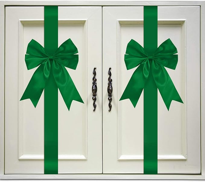 BBTO 6 Pcs Christmas Cabinet Door Red Green Festive Ribbons 8x40 Inches Large Bow Christmas Wreath Tree Bow Festival Wrapping Decorations for Home Fireplace Door Chair Holiday Party Supplies
