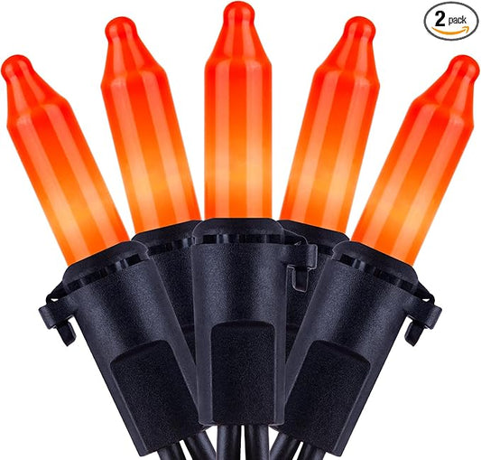 YULETIME 200 Orange String Lights with Black Wire, Pack of 2 Sets 33 ft 100 Count UL Certified Christmas String Lights for Halloween Fall Holidays (Orange)