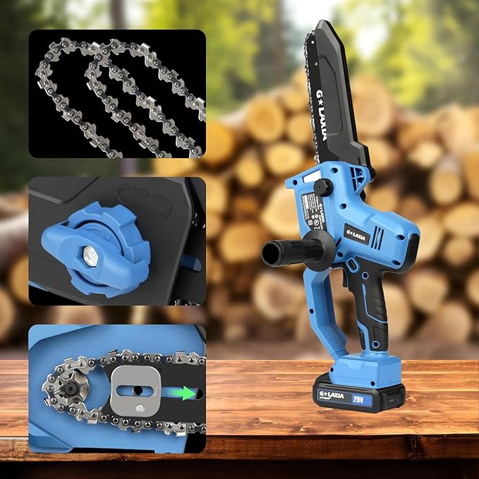 Battery Chainsaw 8 Inch with 2 batteries, Handheld Chain Saw Pruning Shears Chainsaw for Tree Branches, Courtyard