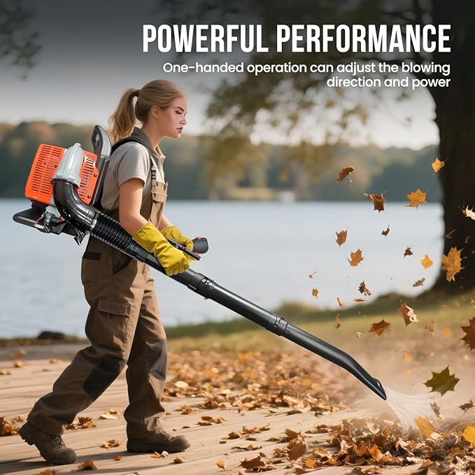 63CC Gas Leaf Blower, 3.2HP Backpack Blower with 660 CFM Air Volume and 200 MPH Wind Speed, Powerful 2-Stroke Engine for Heavy-Duty Lawn, Yard, and Parking Lot Cleanup
