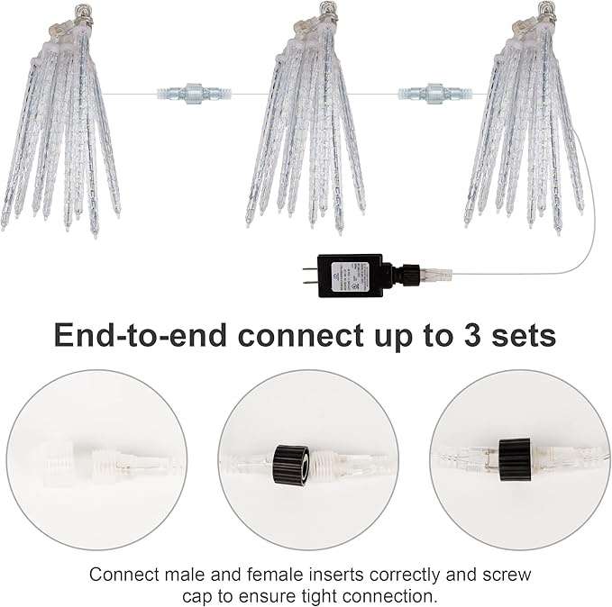WATERGLIDE Meteor Shower Lights, 11" Outdoor Christmas Lights 10 Icicles 240 SMD LED Crystal Ice Falling Light, Connectable Raindrop Iciclelights, Xmas Winter Party Tree Holiday Decor, White