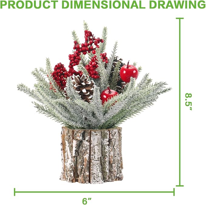 Super Holiday Small Christmas Tree, Artificial Mini Tabletop Christmas Tree Decorations Include Apple/Berry/Pinecone, for Home Party Thankgivings Christmas Decor, Indoor 13.7 Inch