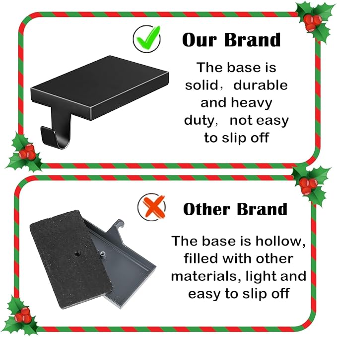 6 Pcs Christmas Stocking Holders Hanging Hooks Heavy Duty Mantel Stocking Holder Bases Weighted Metal Stocking Hangers for Shelf Fireplace Stair Xmas Party Decor (6, Black)