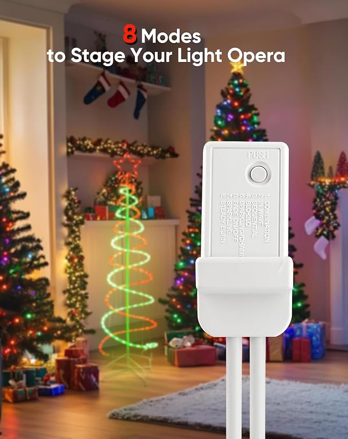 Double Spiral Christmas Tree Light Outdoor, Outdoor Light Up Christmas Tree with 8 Mode Controller, 120V Plug&Play ETL Waterproof for Xmas New Year Yard Garden, Red&Green, 5FT
