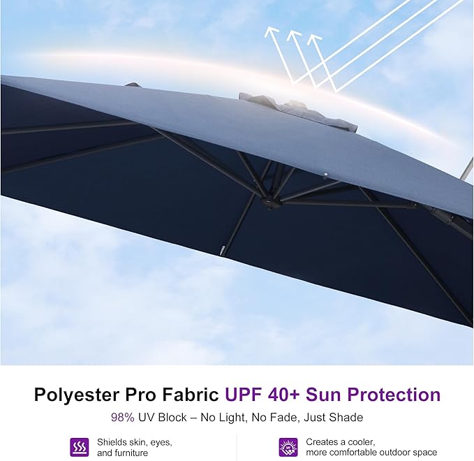 PURPLE LEAF 8' X 10' Left-right Tilting Outdoor Patio Umbrella Swivel Offset Cantilever Heavy Duty Rectangle Aluminu Umbrella with UV Resistant for Deck Pool Patio Backyard, Ocean Slate