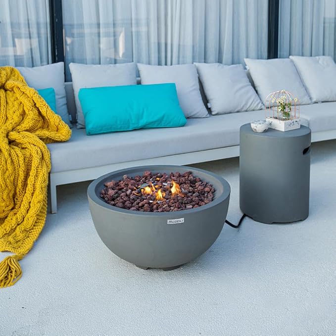 Nantucket Concrete Fire Pit 26 x 26 Outdoor Patio Firepit Includes Lava Rocks Modern Fire Pits & Outdoor Fireplaces for Garden, Deck, Indoor & Outdoor Heating