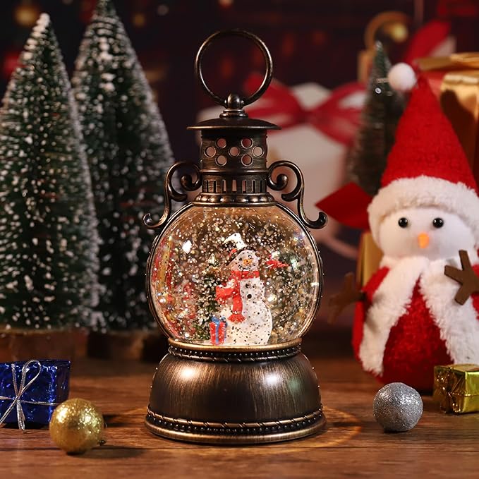 Christmas Snow Globes, Glittering Christmas Music Box Snowman Christmas Trees with 8 Songs,Christmas Lanterns for Indoor Holiday Table Party Gifts