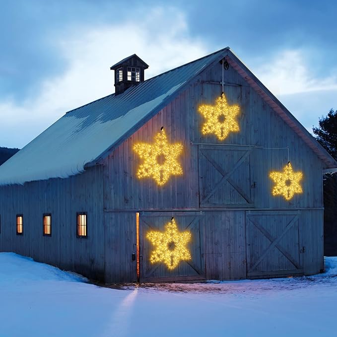 DBFAIRY 27" Christmas Big Snowflake Hanging Lights Outdoor Christmas Lights Plug in Window Snowflake Sculpture Light with Long 16.8ft Leading Cable for New Year Wall Window Porch Decor