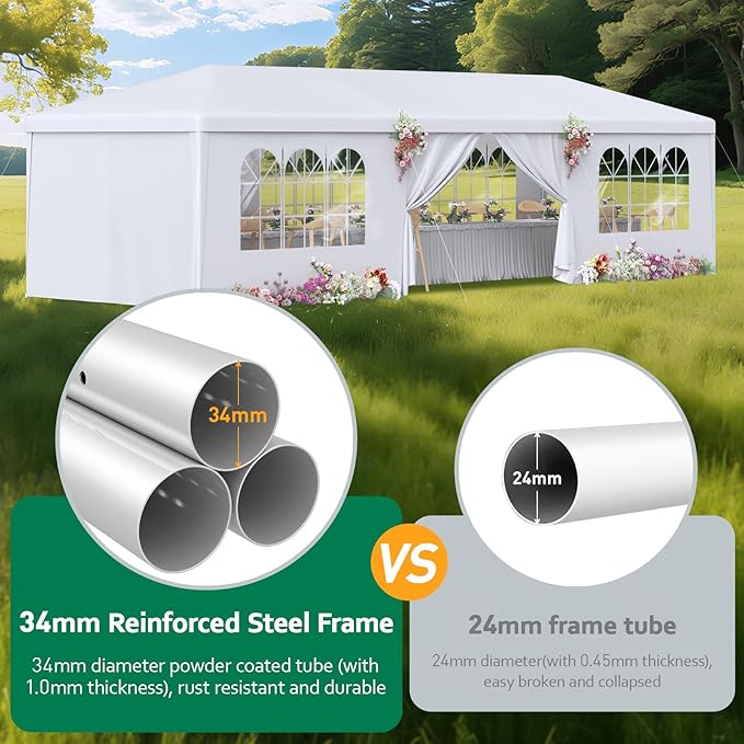 2025 Upgraded 10x30 Party Tent, Outdoor Tents for Parties, Wedding, Birthday, Large Canopy Tent with 8 Sidewalls and Transparent Windows, White Event Gazebo Tents for Backyard, Garden, Patio