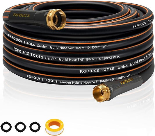 Heavy Duty Garden Hose ? 5/8 Inch Flexible, Lightweight Hybrid Hose with 600 PSI Burst Pressure, Swivel Handle,All-Weather Water Hose, Durable Copper Male/Female Fittings (Black, 50FT)