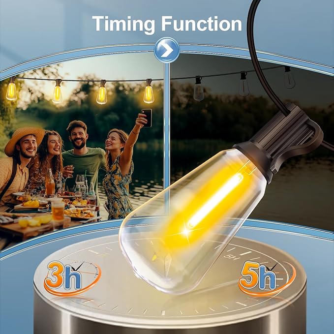 Outdoor String Led Patio Lights - 200Ft 60M Outside Waterproof Light With Remote Dimmable ST38 Shatterproof Bulb Connectable Hanging Outdoor Electric Lighting For Backyard Yard Gazebo Porch Party