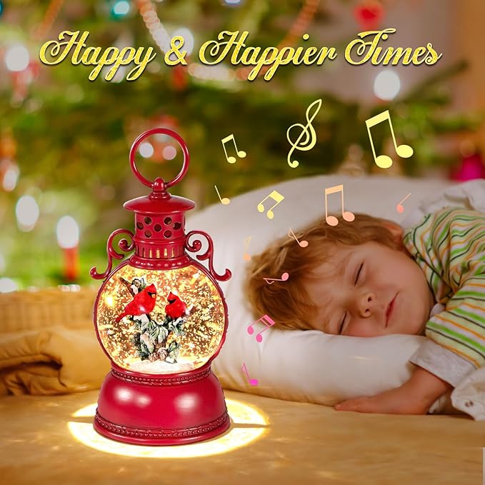 Christmas Snow Globes, Cardinal Christmas Water Globes with 8 Songs, 6H Timer Battery & USB Powered Glitter Snow Globe Music Box Suitable for Christmas Home Decorations Holiday Party Gifts