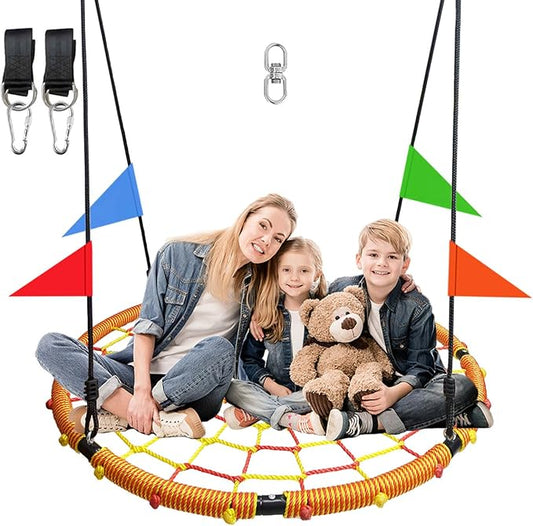 43 Spider Web Swing,Tree Swing for Kids Outdoor,Outdoor Large Web Swings£¬900Lb Weight Capacity, with 71 Detachable Nylon Rope Swivel£¬for Backyard, Playground (Red-Yellow) (43in)
