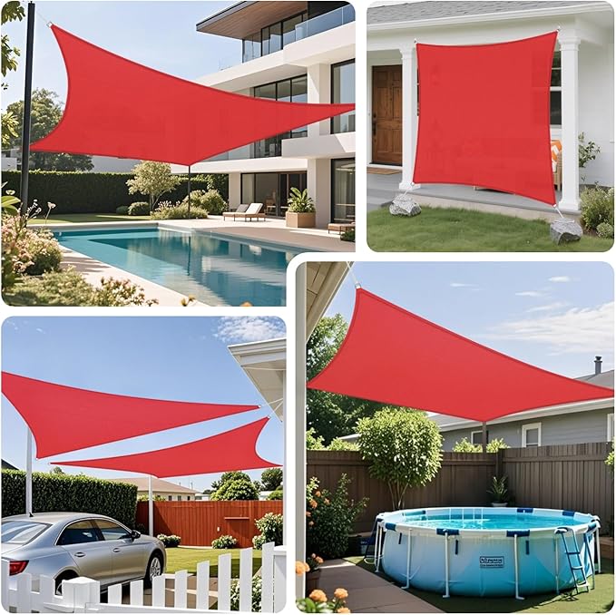 Sun Shade Sail 17'x19' Rectangle Shade Cloth for Garden, Permeable Shade Canopy Outdoor Patio Covers for Pergola Backyard Deck Outside Activity, Red