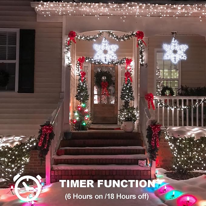 DBFAIRY 27" Christmas Big Snowflake Lights Mains Powered Window Hanging Lights Christmas Snowflakes Light,16.8Ft Long Cable Festive Decor for Porch Wall Window Decor