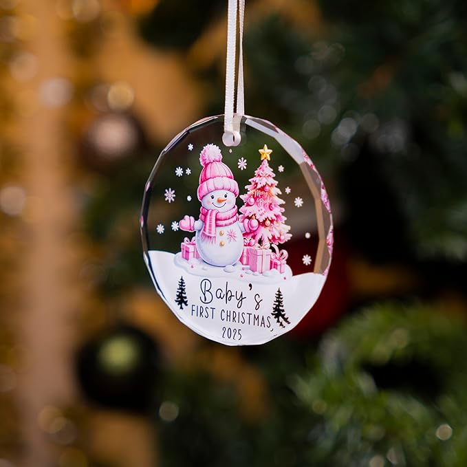 Baby Girl First Christmas Glass Ornament 2025 – Baby’s First Holiday Keepsake, Infant Christmas Tree Decoration