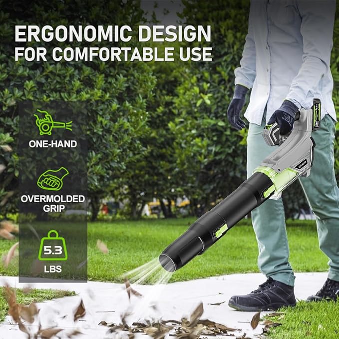 Cordless Leaf Blower with 2x4000mAh Batteries & Charger 580CFM/170MPH Lightweight Handheld Electric Blower for Lawn Care, Patio, Garden & Debris Clearing