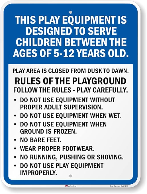 SmartSign 24 x 18 'Equipment Designed To Serve Children Ages 5-12, Rules Of Playground' Metal Sign, 80 mil Aluminum, 3M Laminated Engineer Grade Reflective, Blue/Black/White, USA-Made