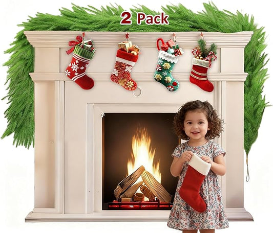 2-Pack Christmas Garland 6FT Artificial Norfolk Pine Garlands Realistic Greenery Faux Pine Garland Real Touch Christmas Decorations Indoor Outdoor for Mantel/Table/Stairs/Wall/Windows Holiday Decor