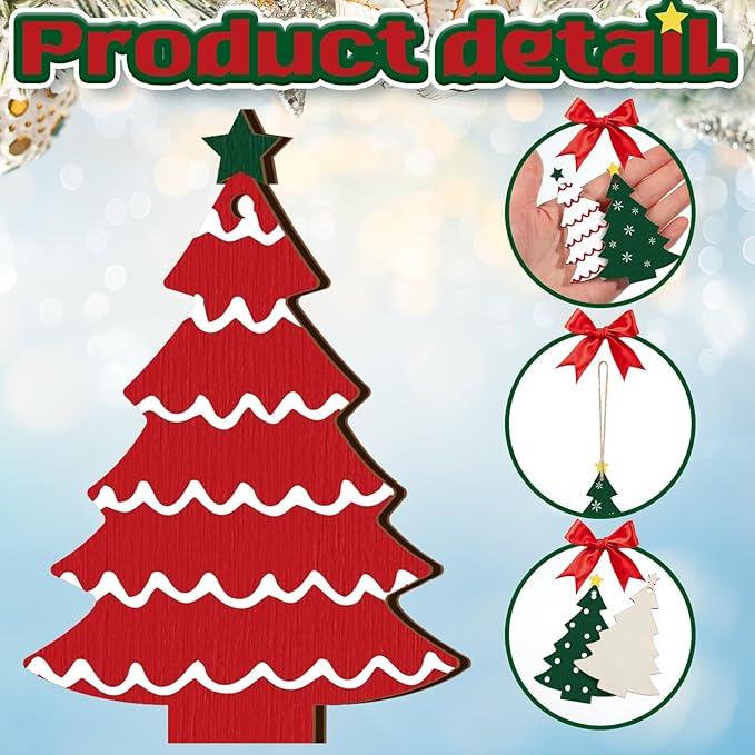 Qunclay 36 Pcs Christmas Tree Decorations Christmas Wooden Hanging Ornaments Rustic Farmhouse Xmas Hanging Sign Red Green White Xmas Tree Wood Slices for Home Crafts Gift Tags