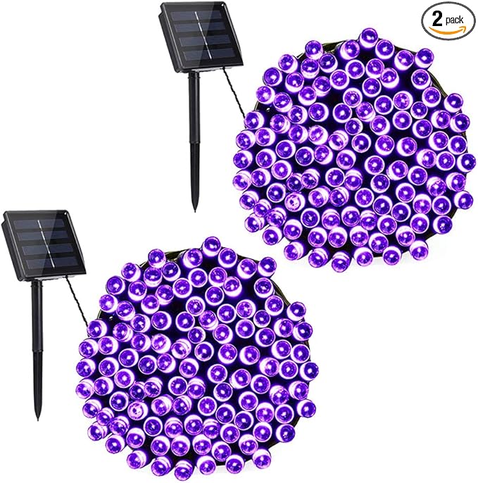 Toodour Solar Christmas Lights Outdoor, 2 Packs Total 144ft 400 LED Solar String Lights with 8 Mode, Outdoor Christmas String Light for Garden, Patio, Fence, Balcony, Xmas Tree Decor - Purple