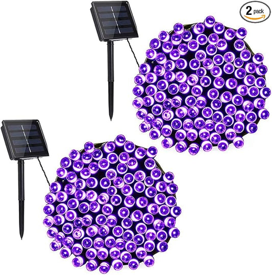 Toodour Solar Christmas Lights Outdoor, 2 Packs Total 144ft 400 LED Solar String Lights with 8 Mode, Outdoor Christmas String Light for Garden, Patio, Fence, Balcony, Xmas Tree Decor - Purple