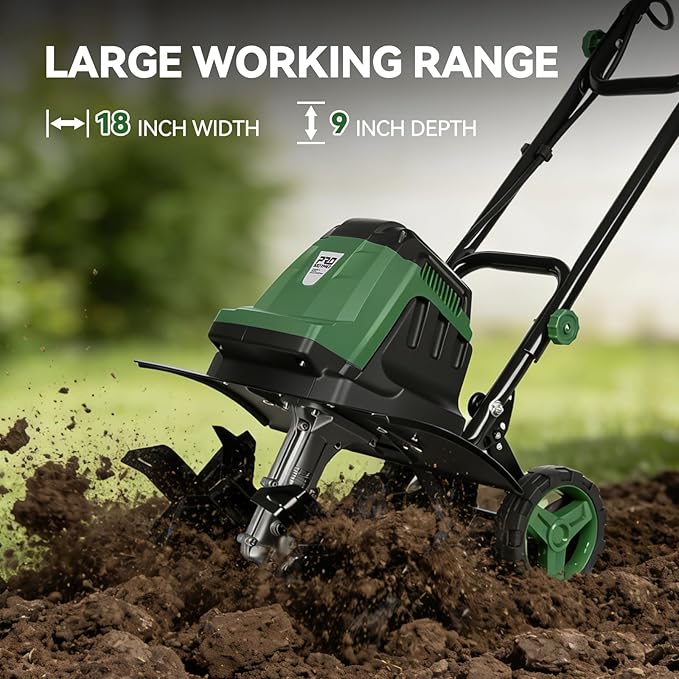 Prostormer Electric Tiller for Gardening, 18¡± Tilling Width & 9¡± Working Depth, 1800W 15A Corded Rototiller Cultivator with 24 Steel Tines for Soil Cultivation, Weeding and Lawn Care