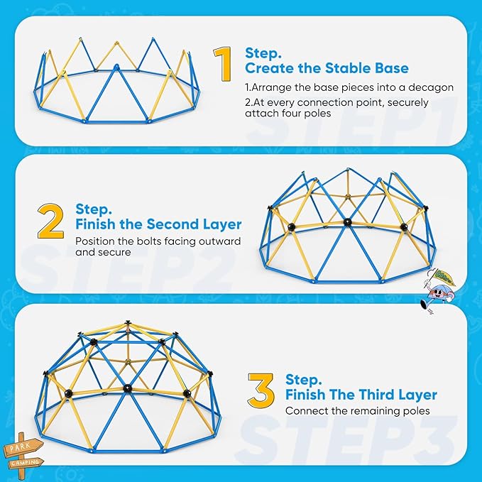 Zupapa New Upgraded Outdoor Geometric Dome Climber with Tent, 1000LBS Weight Capability, 3D Assembly Video, Suitable for 1-6 Kids Climbing Frame (Blue+Yellow, 10FT)