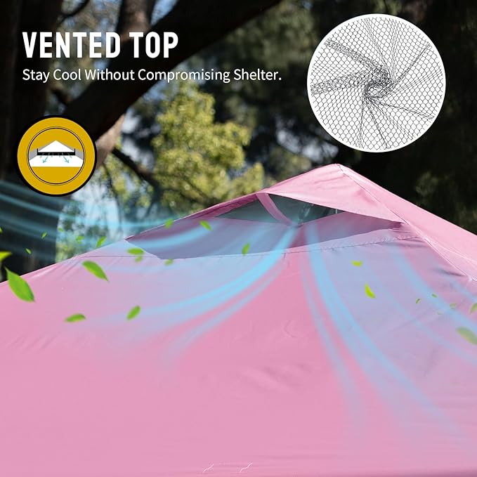CROWN SHADES 10x10 Pop Up Canopy - Beach Tent with One Push Setup - Easy Outdoor Sun Shade for Events, Parties, Camping - Gazebo with STO-N-Go Cover Bag, Silver Coated Top, Pink
