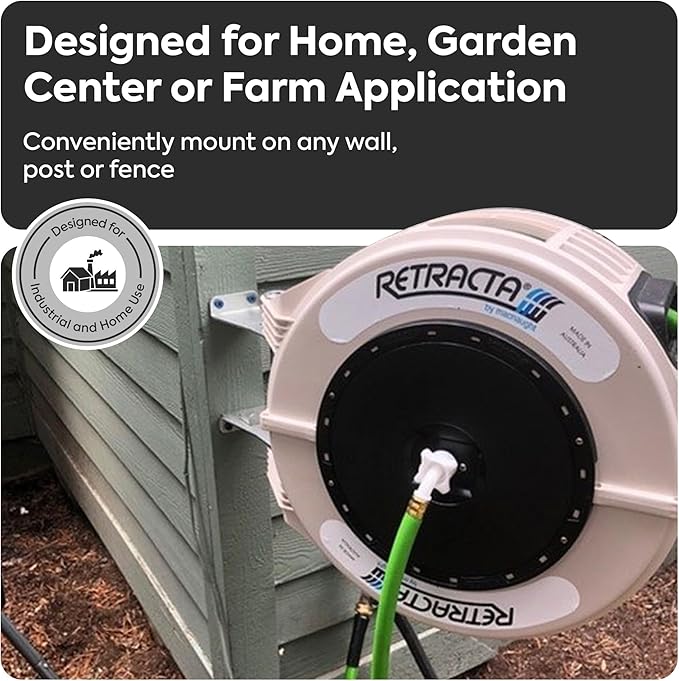 Macnaught Retractable Garden Hose Reel, 82 Ft Water Hose Reel Heavy Duty Retractable Hose with Metal 180¡Æ Swivel Rotation Bracket for Wall Mount - Beige