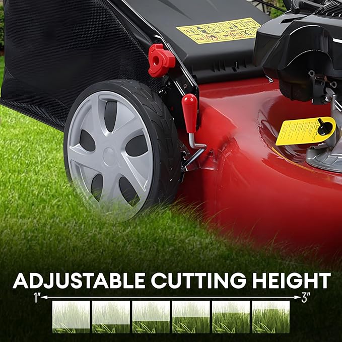 3 in 1 Gas Lawn Mower Self Propelled,141cc OHV Engine with Air Cooling, 20" Steel Deck, 8-Level Height Adjustment, 50L Grass Tank, Foldable Design Red