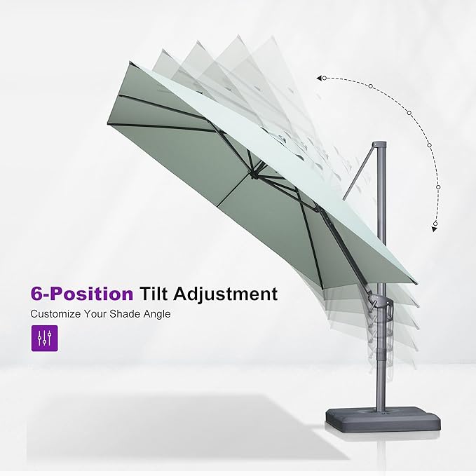 PURPLE LEAF 10 FT Cantilever Patio Umbrella Outdoor Aluminum Offset Square Umbrella with 3 Years Fade Resistance Recycled Fabric and 360-degree Rotation for Deck Pool Garden, Mint Green