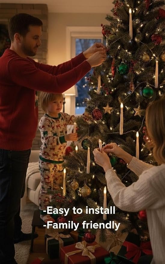 10 Hanging Christmas Tree Candle Lights, 24ft Plug-in LED Flameless Candles with Warm Glow, 8 Lighting Modes, Waterproof & Connectable for Indoor/Outdoor Holiday Decorations