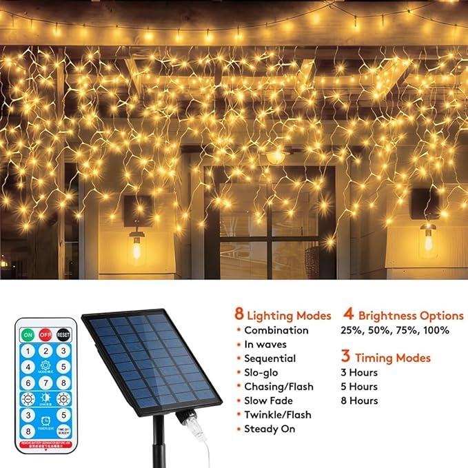 320LED Solar Christmas Lights Outdoor Waterproof Christmas Decorations Lights 29.5ft 60 Drops,8 Modes Solar Powered Rechargeable Fairy Lights for Party, Holiday,Wedding Decorations (Warm White)
