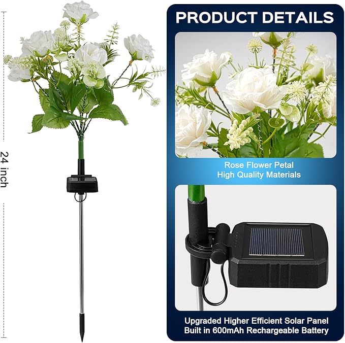 4 Pack Solar Garden Lights Outdoor, Colorful LED Waterproof Solar Powered Rose Flowers Landscape Lights for Outside Yard, Patio, Pathway Decorative, Décor, Gifts, Two Lighting Modes