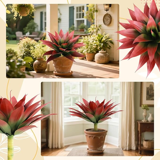 Faux Agave Plant Outdoor, 28 inch Lagre Artificial Succulents Stems, Fake Agave Plants for Home Decor (2Pack, Red)