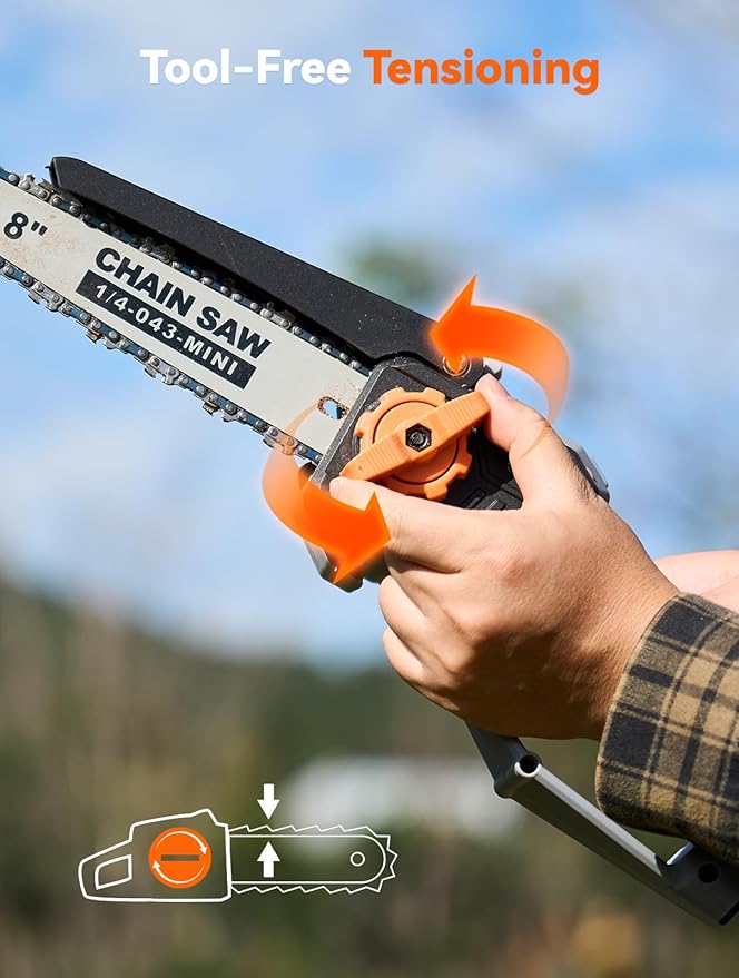 8-Inch Mini Chainsaw Cordless, Brushless Motor, 2¡¿2000mAh Batteries, Lightweight Handheld Electric Chain Saw for Cutting Thick Branches, Tree Trimming, Wood Cutting, Easy to Use & Maintain