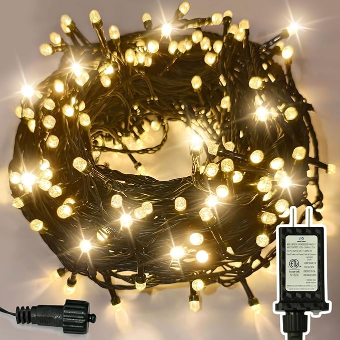 Christmas Lights, 200 LED 76FT Christmas Tree Lights, 2024 Upgraded Twinkle LED String Lights with 8 Modes for Indoor/Outdoor Xmas Tree Decorations, Bubble LED Warm White, Adapter Included
