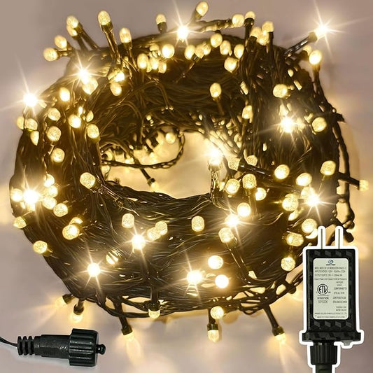 Christmas Lights, 200 LED 76FT Christmas Tree Lights, 2024 Upgraded Twinkle LED String Lights with 8 Modes for Indoor/Outdoor Xmas Tree Decorations, Bubble LED Warm White, Adapter Included
