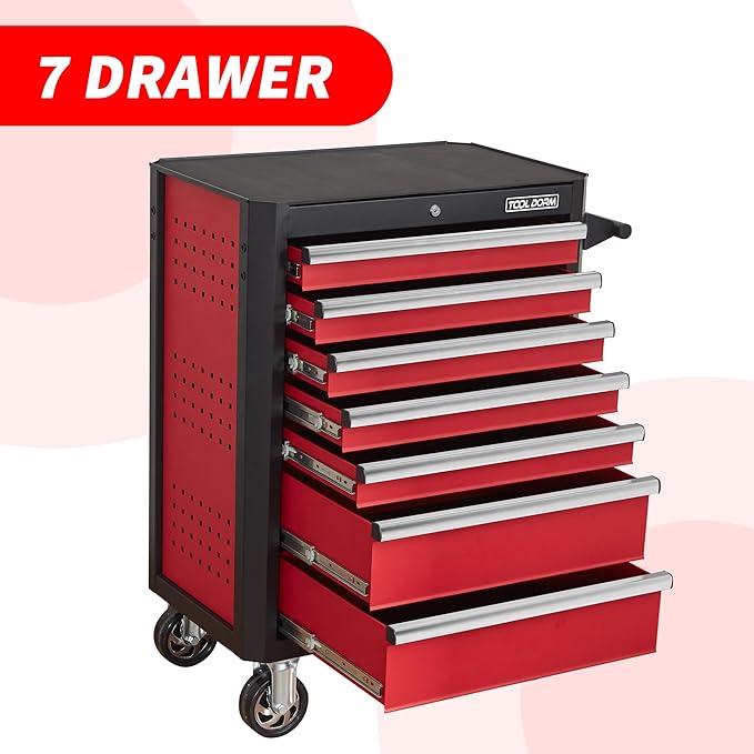 Upgrade 7-Drawer Rolling Tool Chest with Locking Wheels & Drawers, 18.5 D x 27.9 W x 39.5 H Mobile Tool Storage Cabinet, Heavy-Duty Garage Organizer w/Ergonomic Handle
